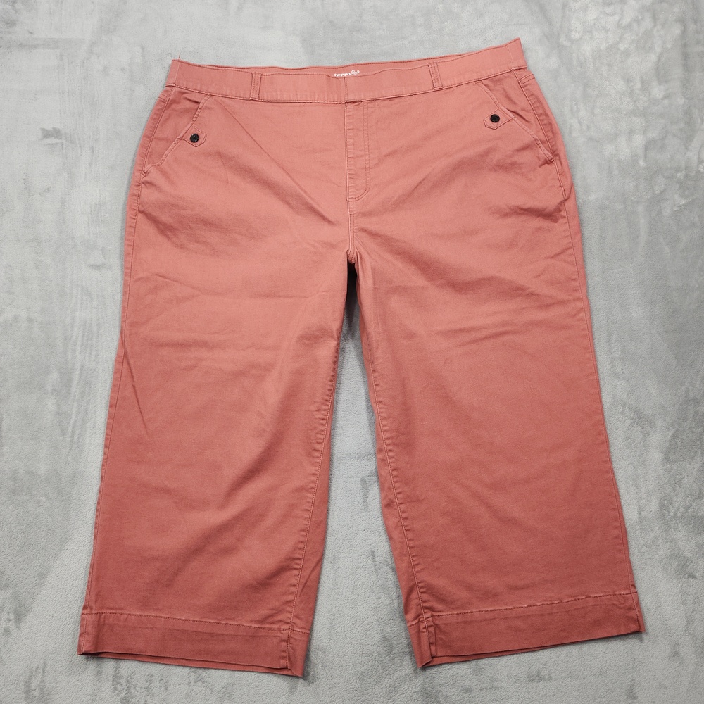 Terra & Sky Pants Womens 3X Pink Twill Capri Pull On Straight Stretch Casual